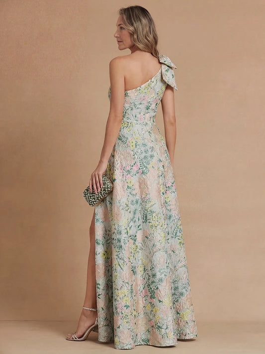 Green maxi mother of the bride dress, alternate view showing the bodice and skirt