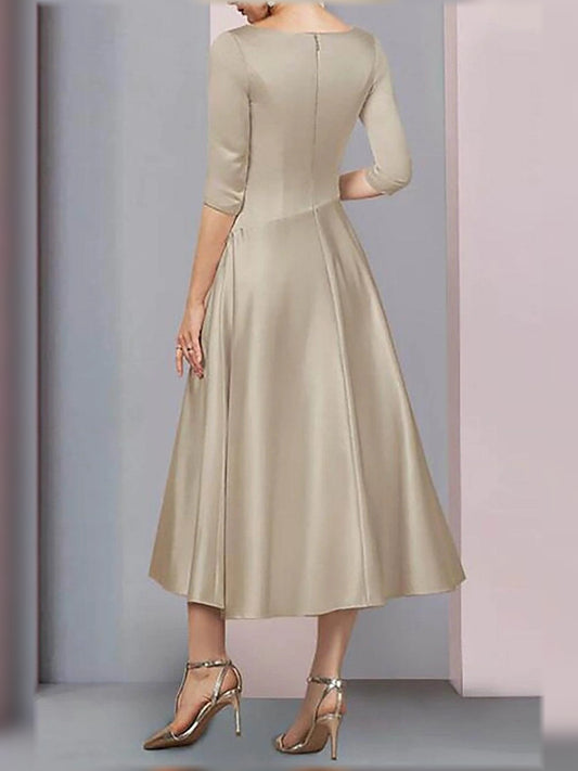 Champagne midi mother of the bride dress, alternate view showing the bodice and skirt
