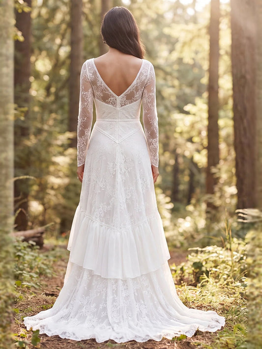 Ivory floor-length wedding dress, alternate view showing the bodice and skirt