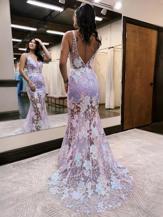 Lavender floor-length prom dress, alternate view showing the bodice and skirt
