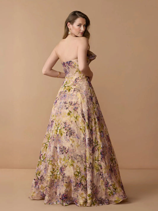 Champagne floor-length mother of the bride dress, alternate view showing the bodice and skirt
