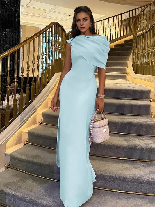 Sky Blue maxi prom dress, alternate view showing the bodice and skirt