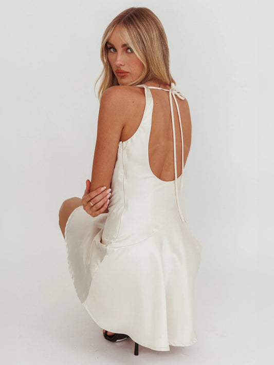Ivory mini homecoming dress, alternate view showing the bodice and skirt