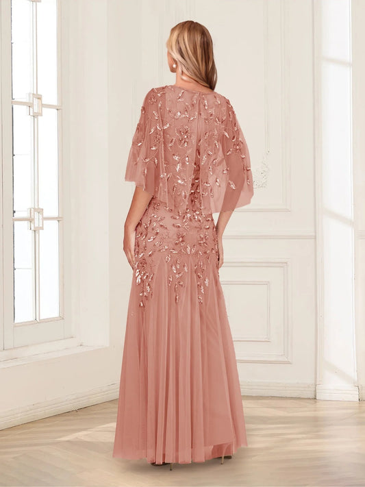 Dusty Rose floor-length mother of the bride dress, alternate view showing the bodice and skirt