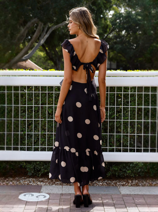 Black midi formal dress with printed pattern, alternate view