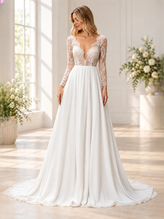 Ivory floor-length wedding dress, alternate view showing the bodice and skirt