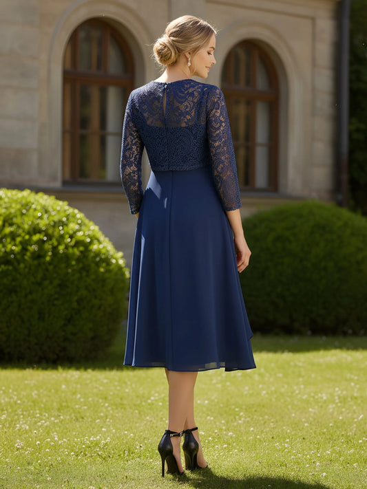 Dark Navy midi mother of the bride dress, alternate view showing the bodice and skirt