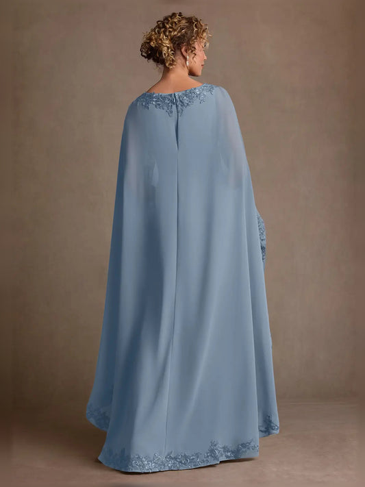 Dusty Blue maxi mother of the bride dress, alternate view showing the bodice and skirt