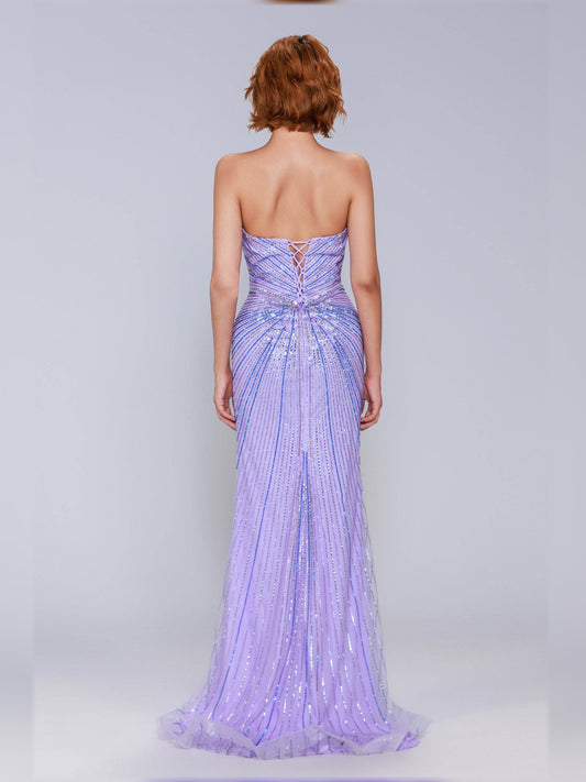 Lilac sheath floor-length formal dress with sequins, alternate view