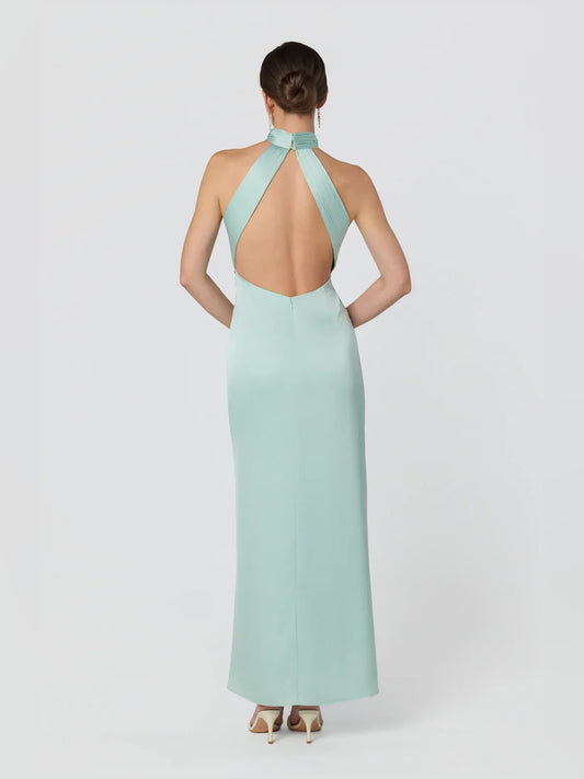 Dusty Sage sheath floor-length formal dress with draping, alternate view