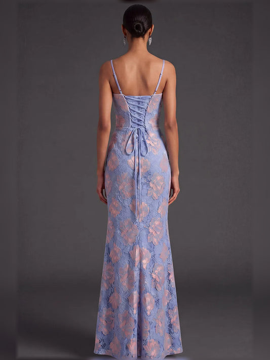 Floral mermaid floor-length formal dress with draping, alternate view