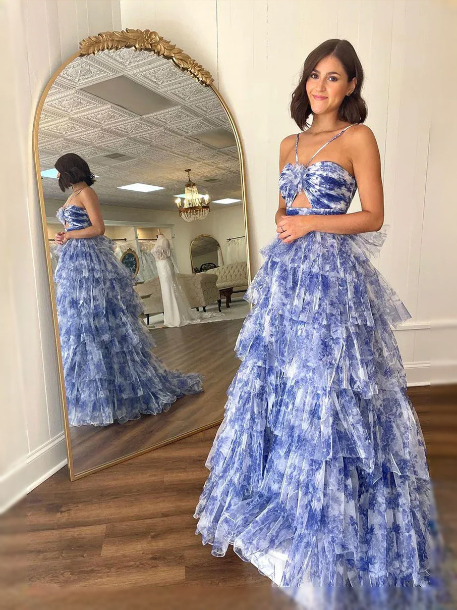 Floral maxi prom dress, alternate view showing the bodice and skirt