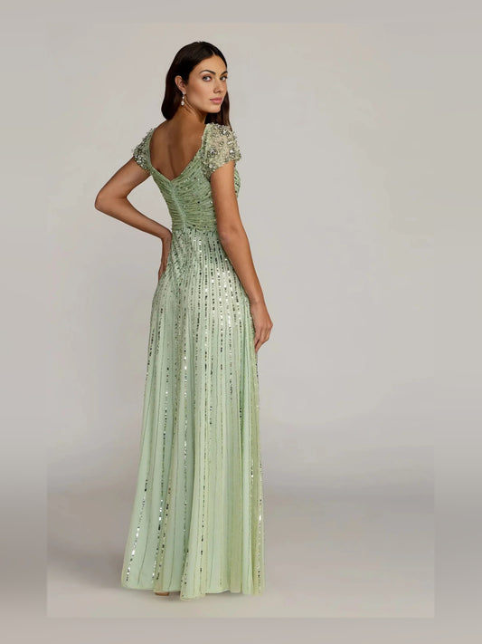 Mint Green a-line floor-length formal dress with ruching, alternate view