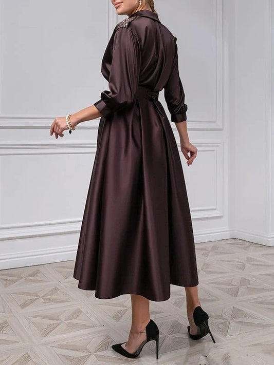 Deep Purple midi mother of the bride dress, alternate view showing the bodice and skirt