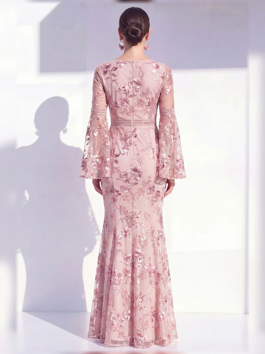 Dusty Rose floor-length mother of the bride dress, alternate view showing the bodice and skirt