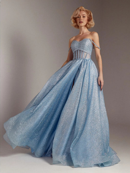 Light Blue floor-length prom dress, alternate view showing the bodice and skirt