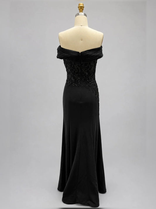 Black floor-length mother of the bride dress, alternate view showing the bodice and skirt