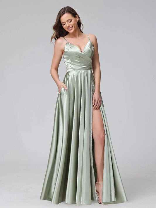 Dusty Sage ankle-length prom dress, alternate view showing the bodice and skirt