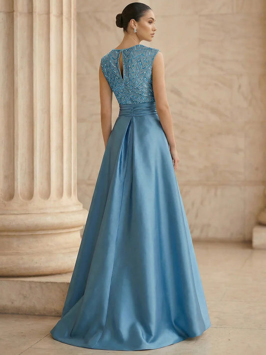 Dusty Blue a-line floor-length formal dress with sequins, alternate view