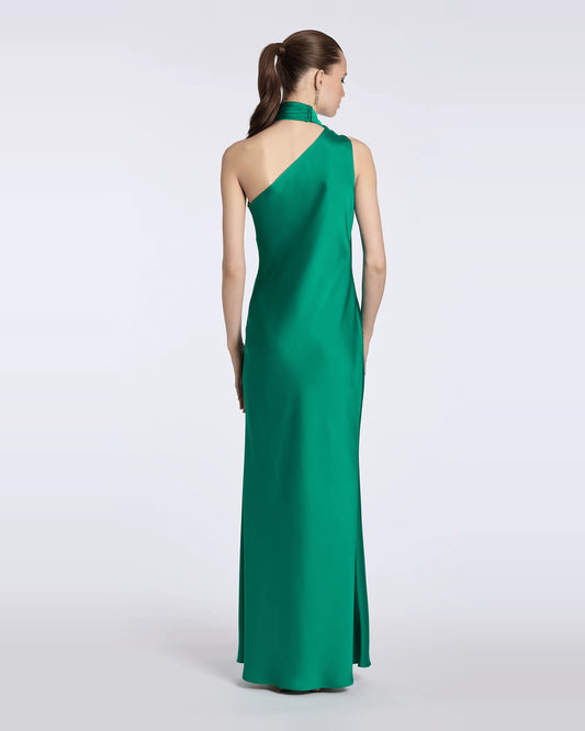 asymmetrical neck column maxi prom dress - image 2