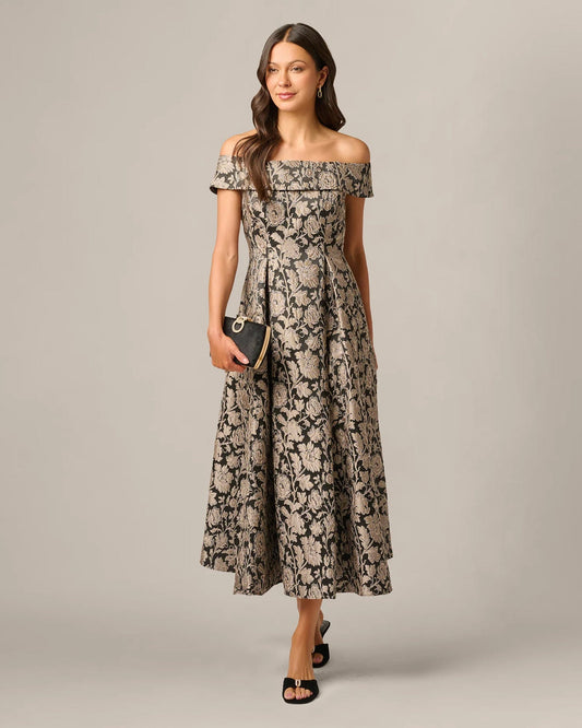 off-shoulder a-line maxi mother of the bride dress - image 2