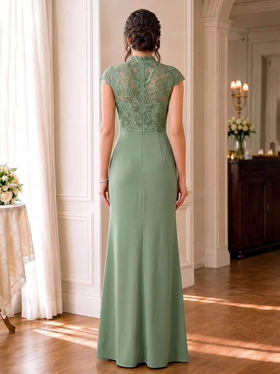 Dusty Sage maxi mother of the bride dress, alternate view showing the bodice and skirt