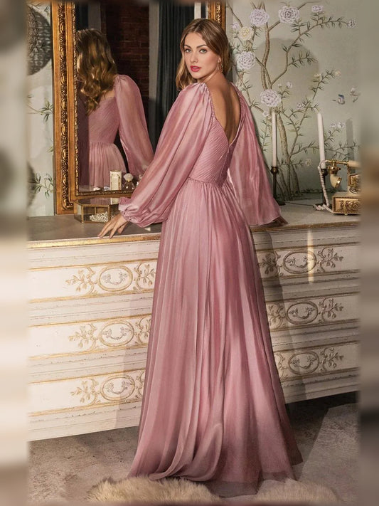 Dusty Pink a-line floor-length formal dress with draping, alternate view