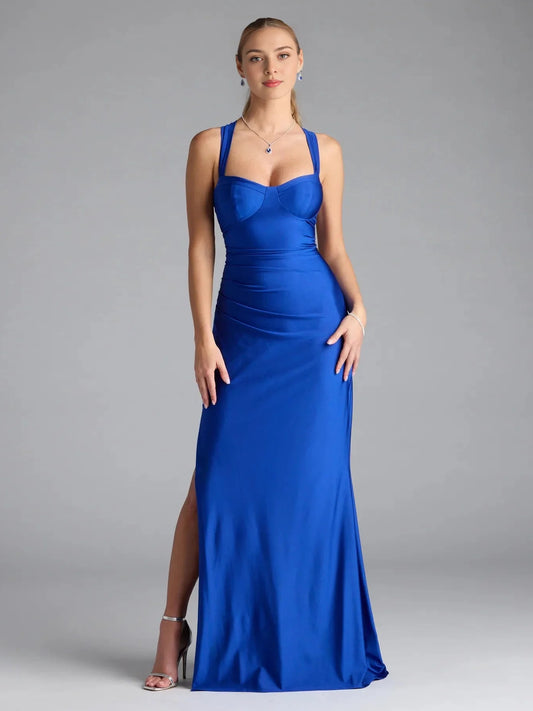 Royal Blue floor-length prom dress, alternate view showing the bodice and skirt