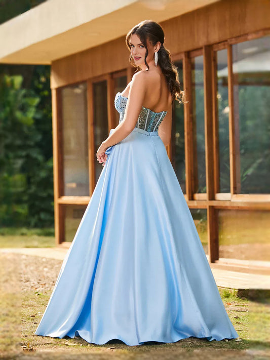 Light Blue floor-length prom dress, alternate view showing the bodice and skirt