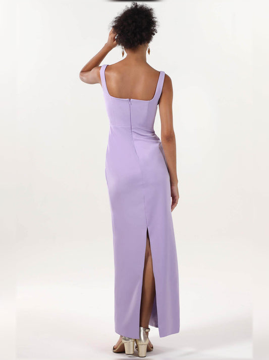 Lilac sheath floor-length formal dress with beading, alternate view