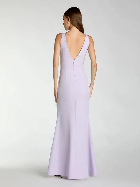 Lilac mermaid floor-length formal dress with bow detail, alternate view