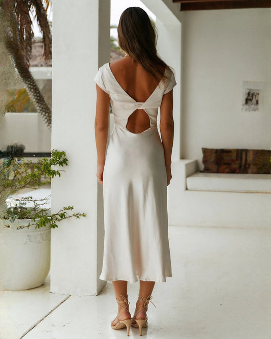 sleeveless satin a-line maxi bridesmaid dress - image 2