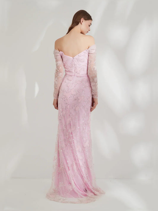 Blush Pink mermaid floor-length formal dress with skirt slit, alternate view