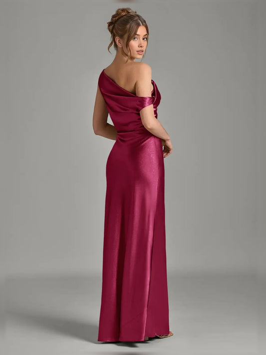 Burgundy floor-length bridesmaid dress, alternate view showing the bodice and skirt