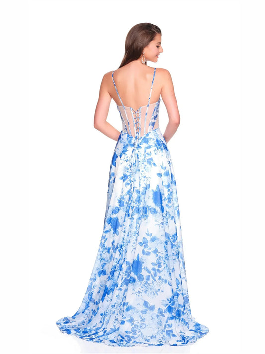 Light Blue a-line floor-length formal dress with corset-style bodice, alternate view