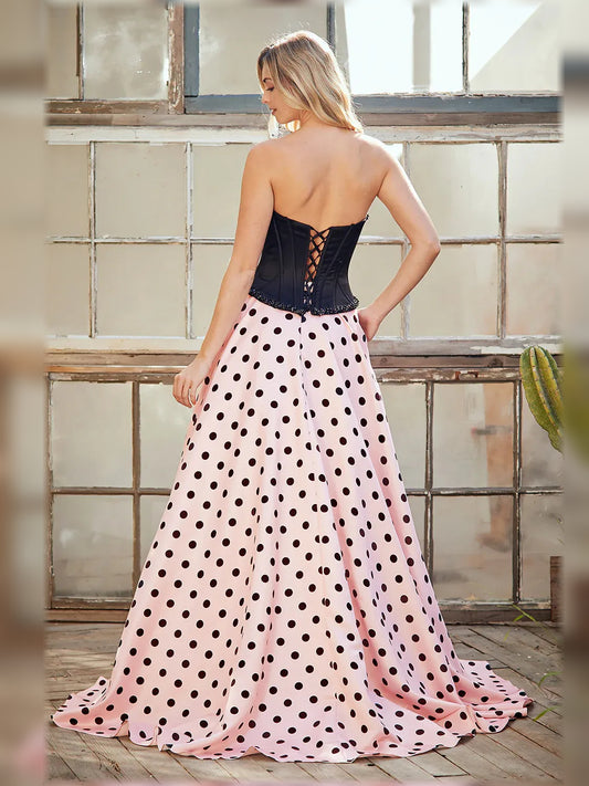 Blush Pink a-line floor-length formal dress with beading, alternate view