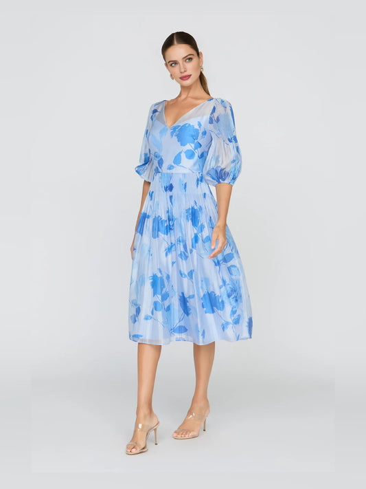 Blue tea-length prom dress, alternate view showing the bodice and skirt