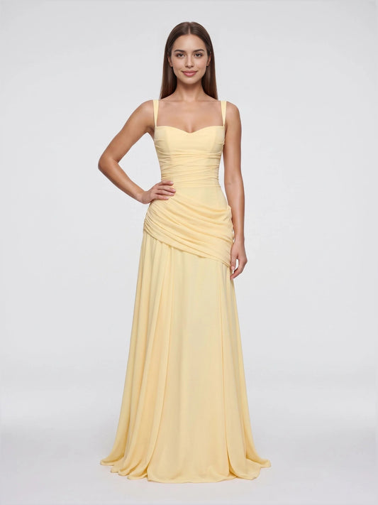 Pale Lemon floor-length bridesmaid dress, alternate view showing the bodice and skirt