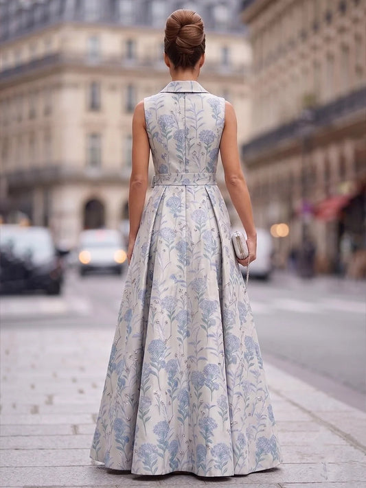 Blue floor-length mother of the bride dress, alternate view showing the bodice and skirt
