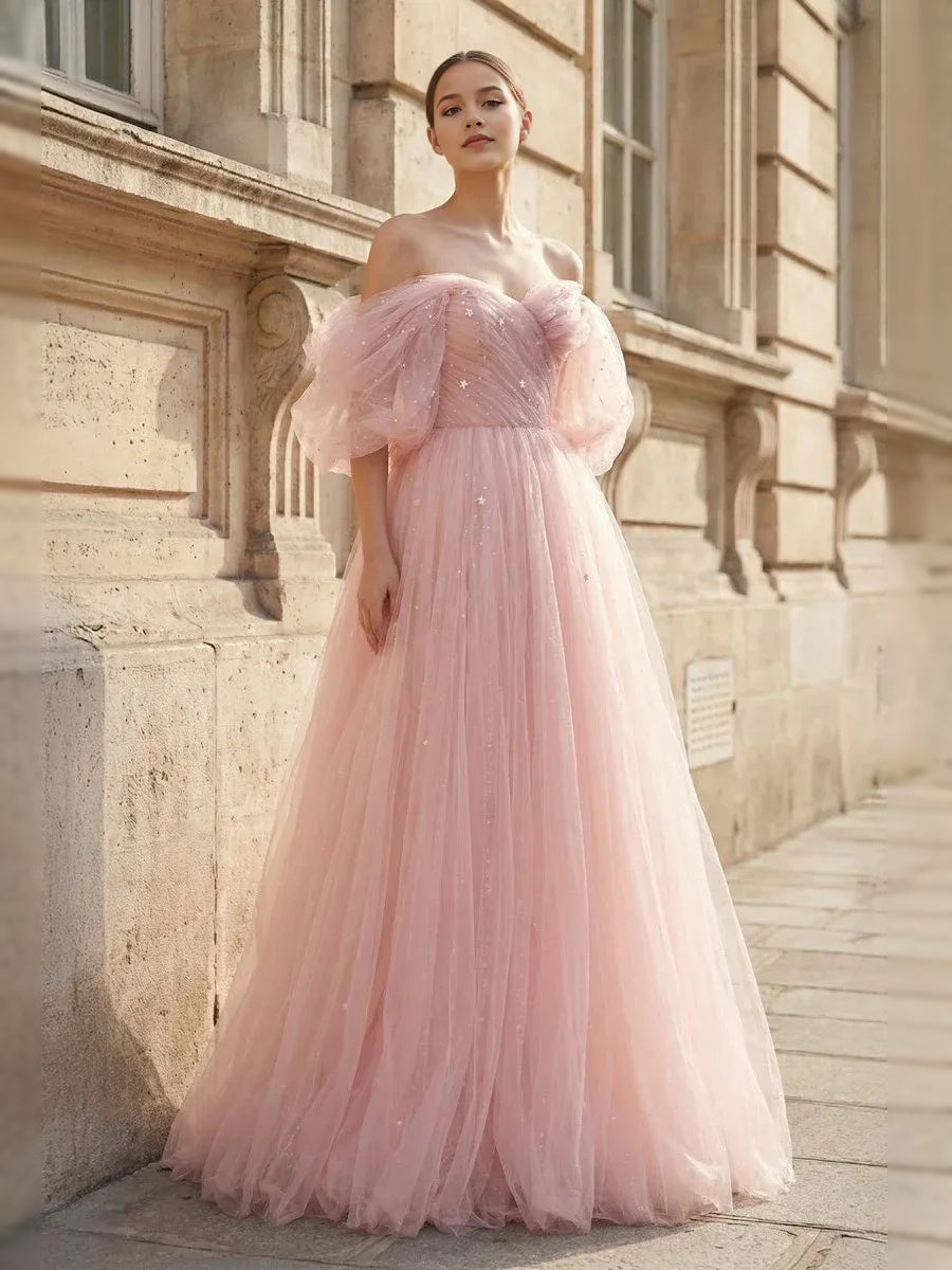 Blush Pink floor-length prom dress, alternate view showing the bodice and skirt