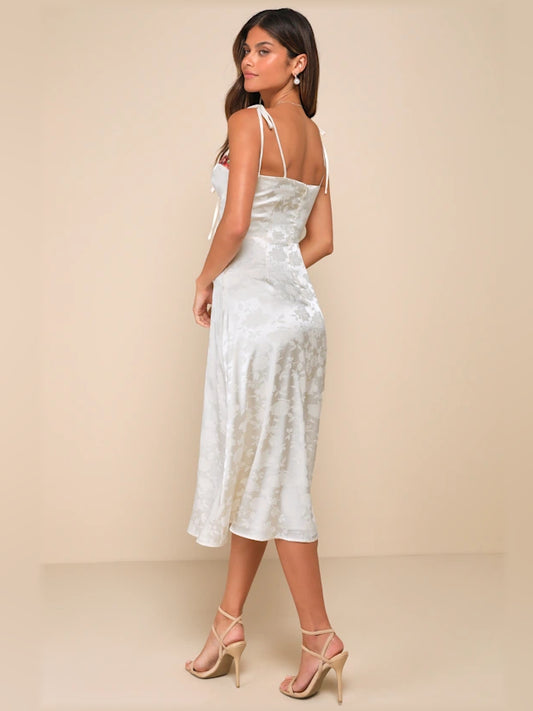 Cream midi formal dress with embroidery, alternate view