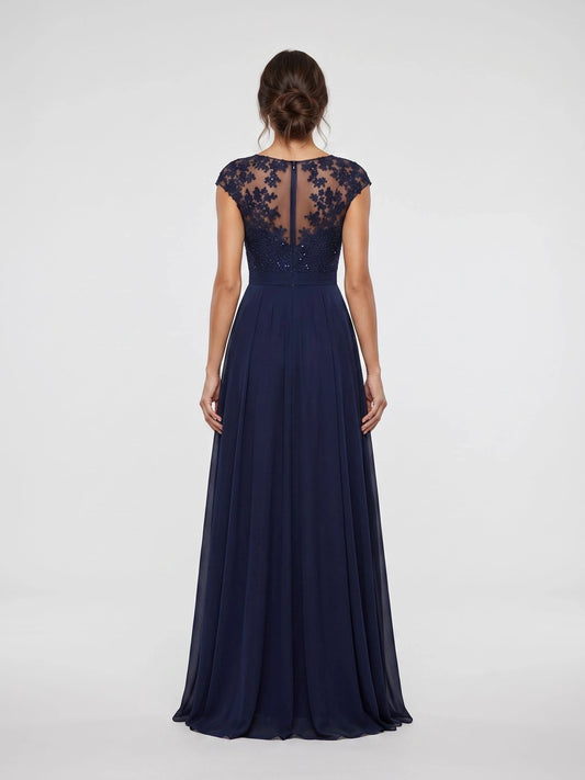 Dark Blue floor-length mother of the bride dress, alternate view showing the bodice and skirt