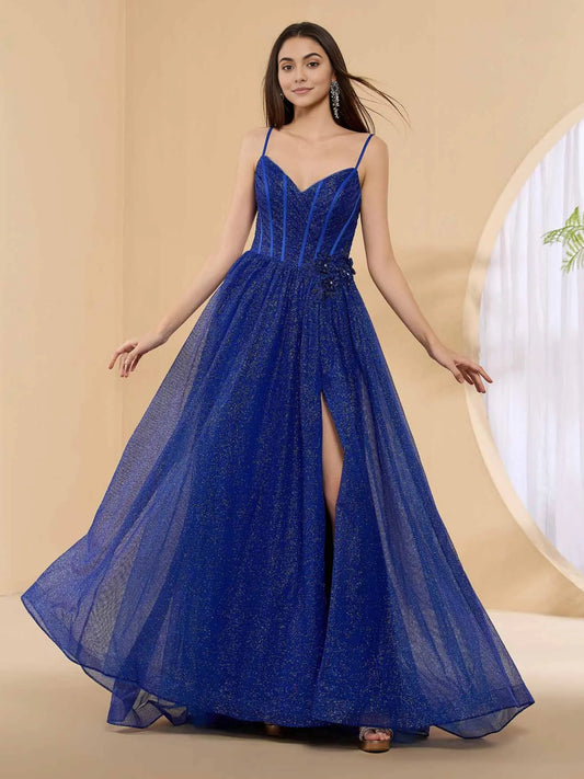 Royal Blue floor-length prom dress, alternate view showing the bodice and skirt