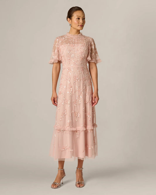 flutter-sleeve a-line midi mother of the bride dress - image 2