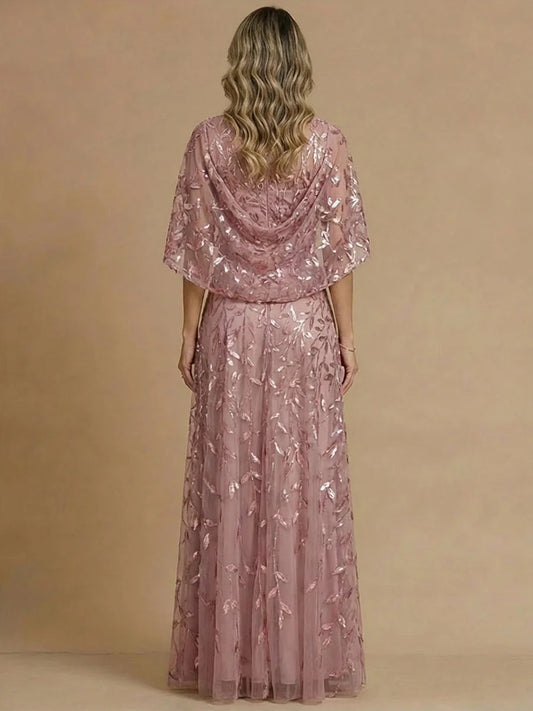 Dusty Rose floor-length mother of the bride dress, alternate view showing the bodice and skirt