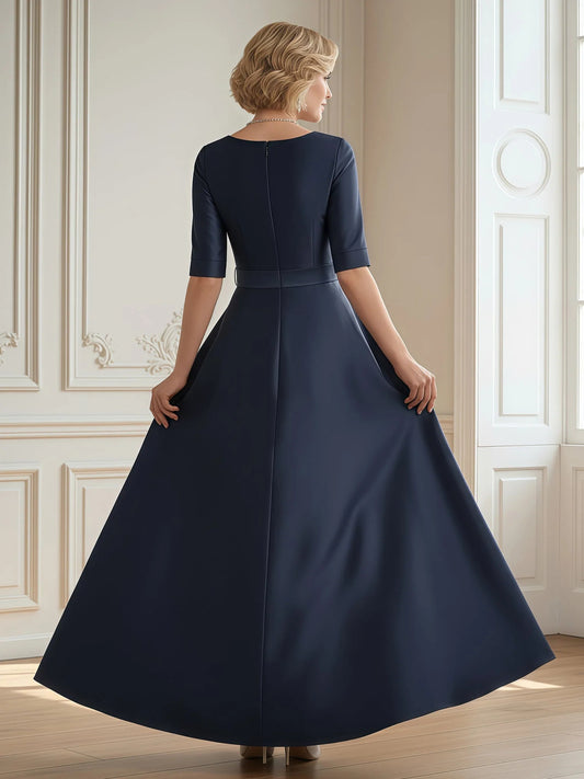 Dark Navy maxi mother of the bride dress, alternate view showing the bodice and skirt