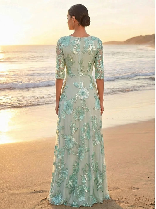 Dark Navy floor-length mother of the bride dress, alternate view showing the bodice and skirt