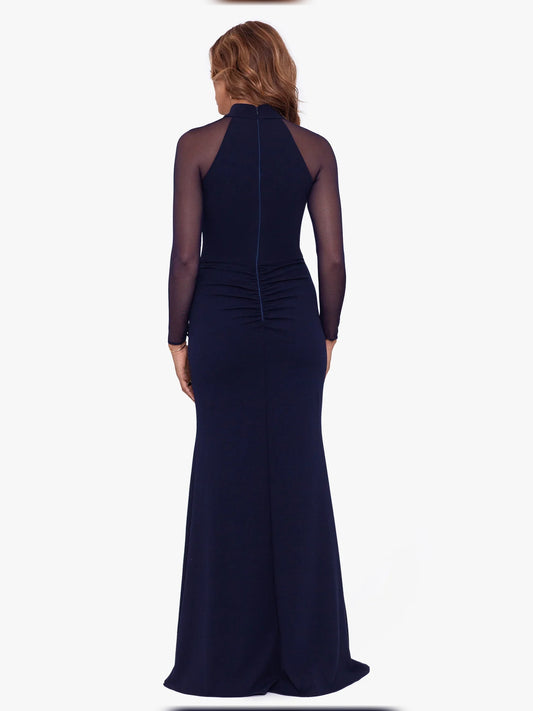 Dark Navy maxi mother of the bride dress, alternate view showing the bodice and skirt