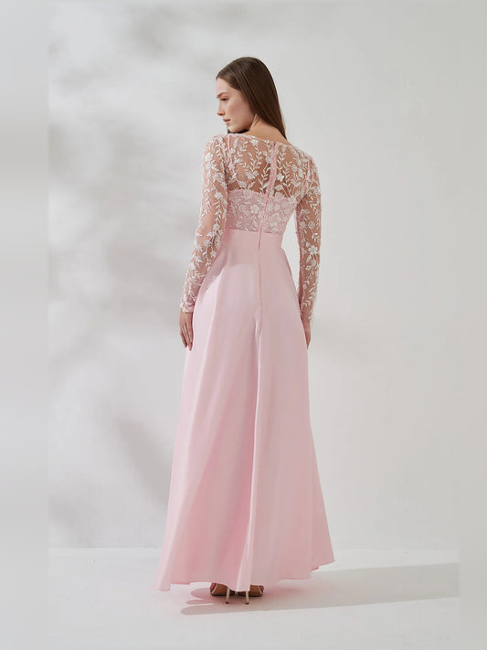 Light Pink a-line floor-length formal dress with embroidery, alternate view