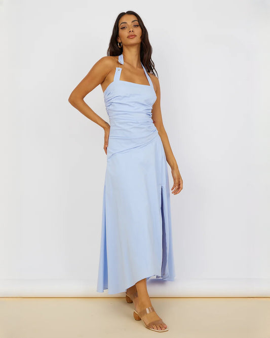 sleeveless structured satin a-line maxi bridesmaid dress - image 2